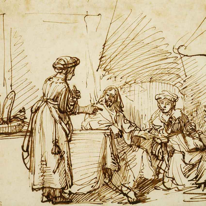 1633 . Рембрандт.; Иисус у Марфы и Марии.