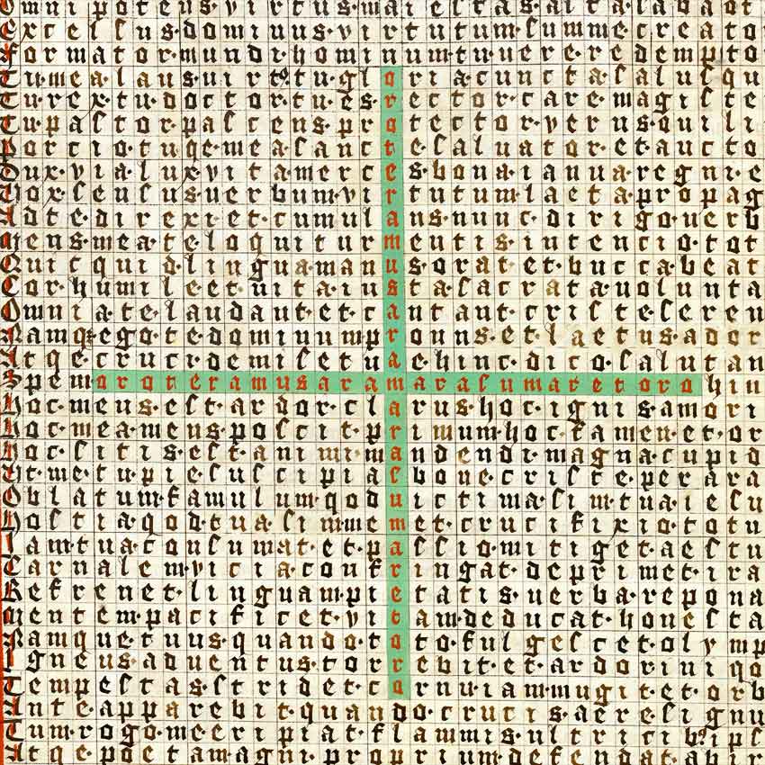 Rabanus Maurus, De laudibus sanctae crucis, Metten Abbey 1414-1415 (München, BSB, Clm 8201, fol. 68v)