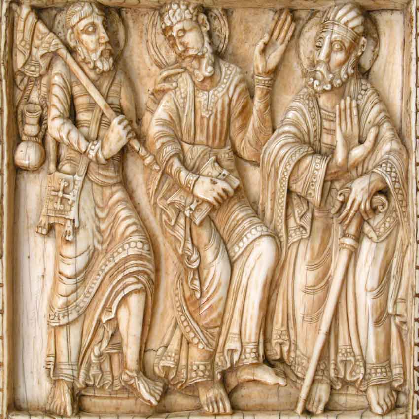 XI век. Иисус с учениками на пути в Эммаус. Испания. Сейчас в музее Метрополитен.