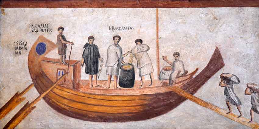 Первая половина III века. Фрагмент фрески с изображением корабля "Изис Геминиана". Музеи Ватикана.