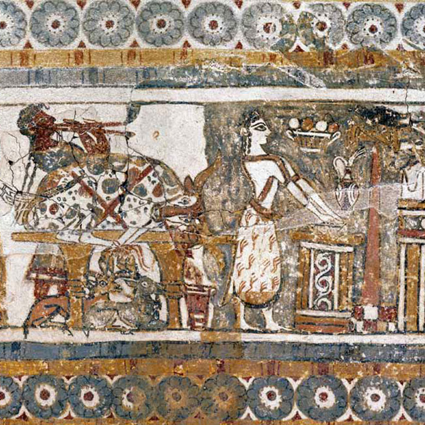 1370-1320 гг. до р.Х. Деталь росписи саркофага с изображением похоронного обряда. Крит.