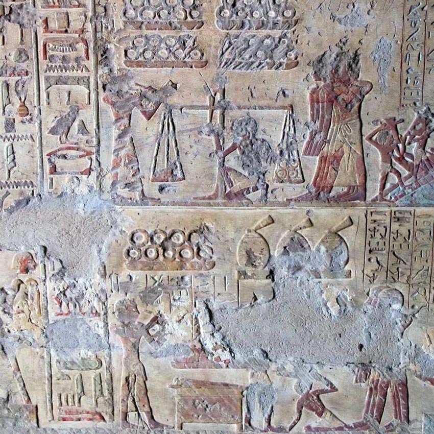 XV век. Наместник фараона Пахери принимает золото от шахтёров. Фреска в гробнице Пахери. 