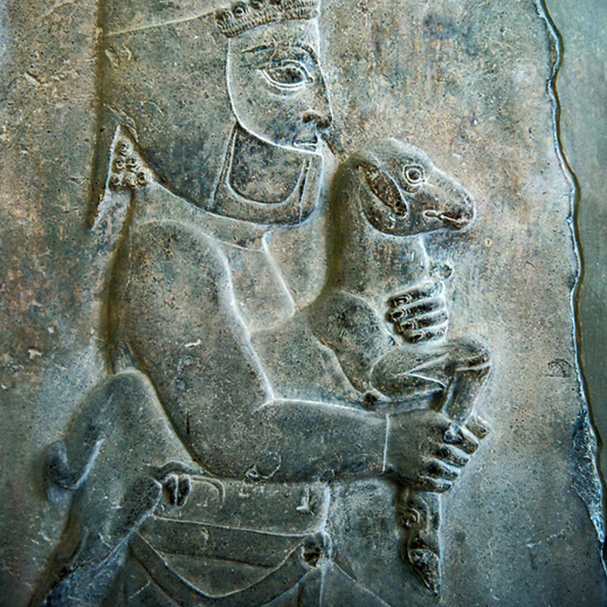 485-465 гг. до р.Х. Мужчина несёт для принесения в жертву барашка. Эпоха Дария I или Ксеркса.  Барельеф из дворца Персеполе (Иран). 