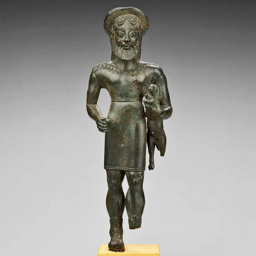 520-510 гг. до р.Х. Гермес с барашком (в руке, видимо, бы посох - керикейон по-гречески, кадуцей на латыни). Высота 16 см. Музей изящных искусств в Бостоне.