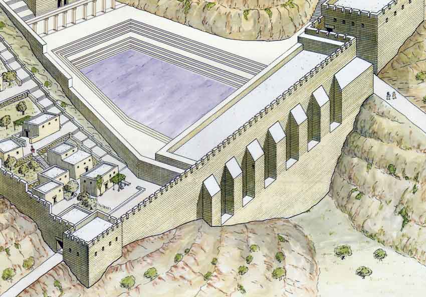 Иерусалим в 30 году. Дамба и Силоамский бассейн в юго-восточном углу города. Реконструкция Лин и Кэтлин Ритмейеров, 2015. 