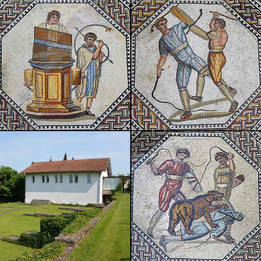 Мозаики начала III столетия из городка Ненниг, ровно посередине между Триром и Метцем, сохранился почти нетронутый роскошный пол (10 на 15 метров) виллы.