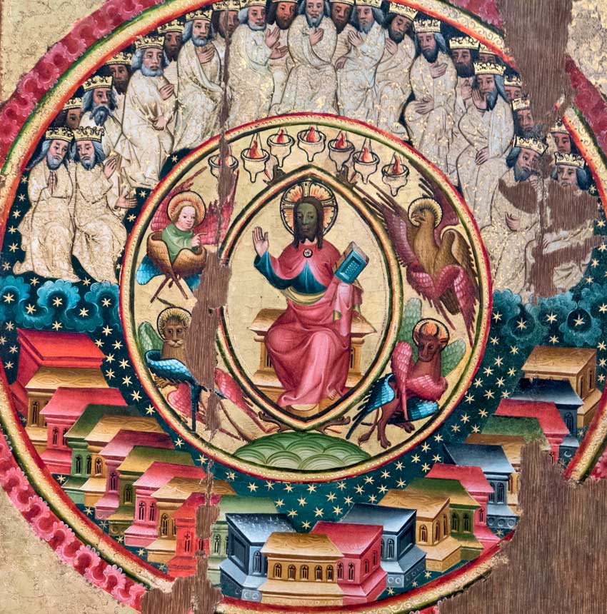 Около 1380 года. Христос на троне. Мастер Бертран, Гамбург. Деталь. Музей Виктории и Альберта, Лондон.