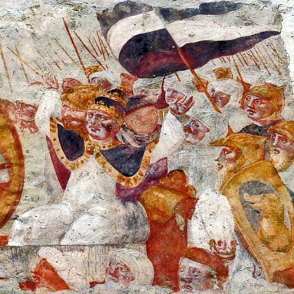 1680 год. Деталь фрески на стене здания в замке Парц (Верхняя Австрия), изображающая Исход. В виде фараона, преследующего иудеев, изображён Папа Римский (в то время - Григорий XIII). 