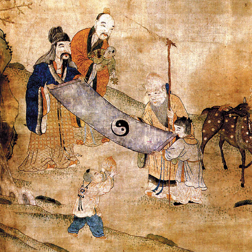 XVII век. Семья созерцает изображение инь и янь. Китай.