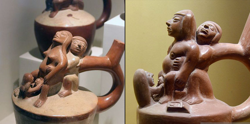Около I века. Керамика из гробницы вождя племени мочика, повелителя Сипана, в Ламбайеке, 760 километров к северу от Лимы. Это первая из 14 гробниц в этой местности на севере Перу, не ограбленная в древности. 