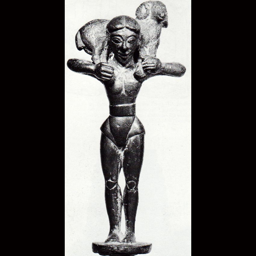 Ок. 620 года до р.Х. Бронзовая статуэтка. Кипр. Высота 18 см. Берлинский музей.